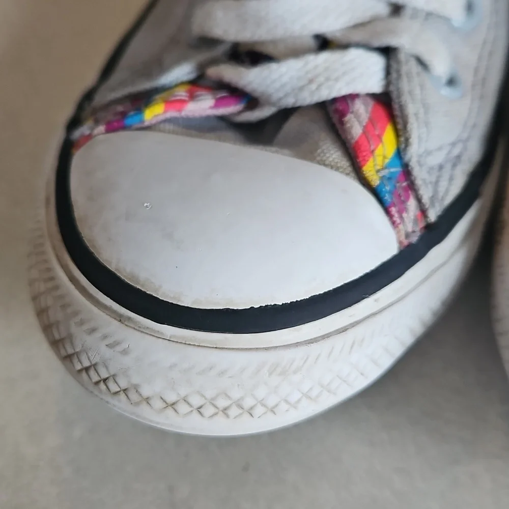 Rainbow Grey Double Tongue Converse Sneakers